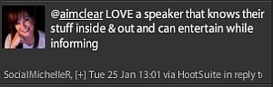 Quote, Love speakers that know their stuff inside out and can entertain while informing.