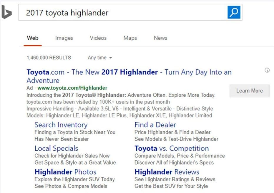 2017 Toyota highlander search results Sitelinks